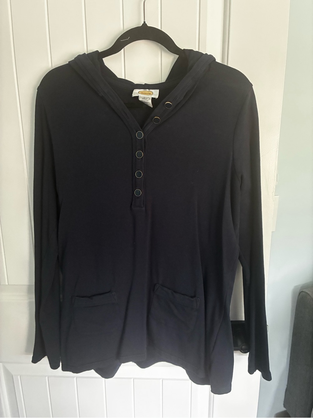 Talbots Navy Zip-Up Hooded Henley Sweater